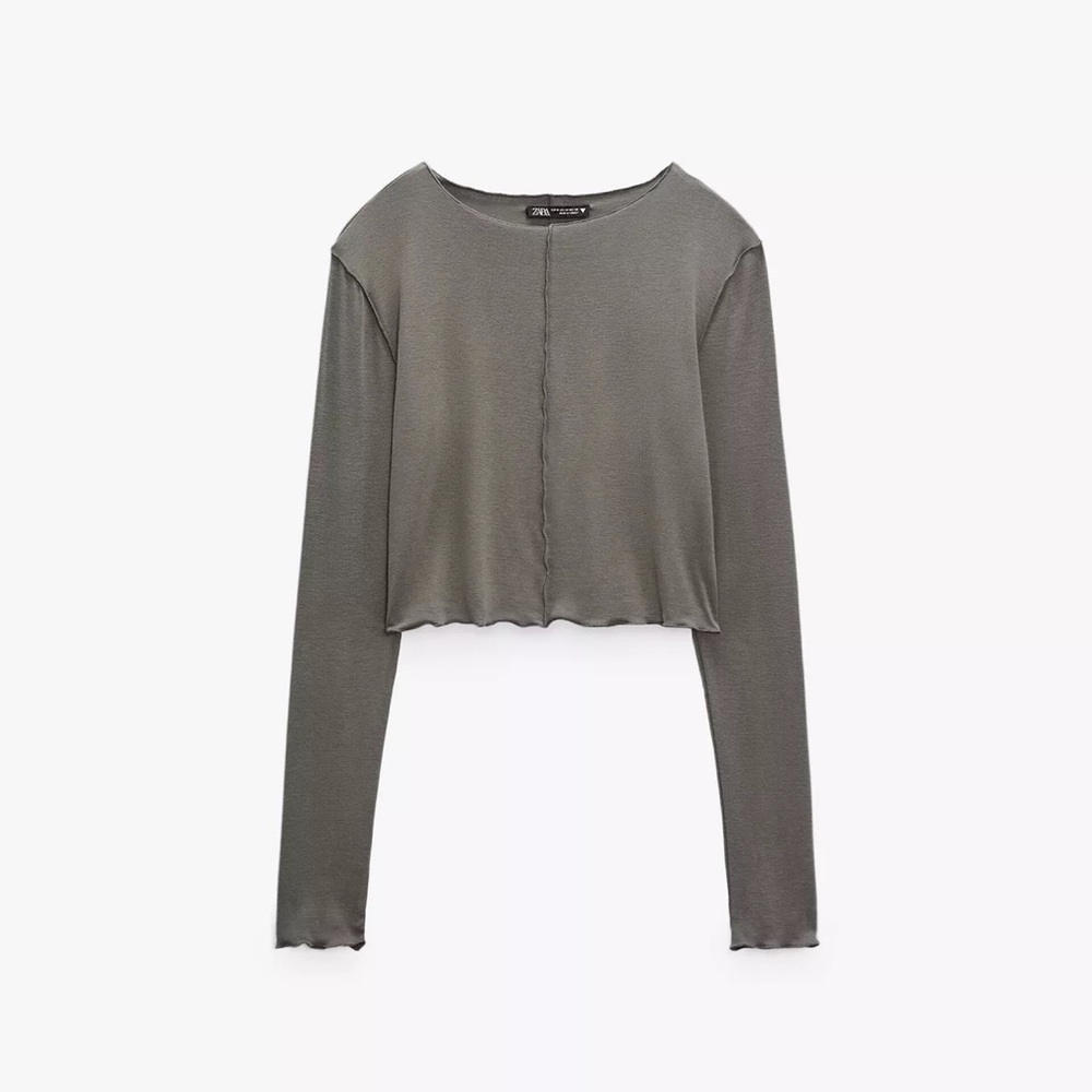 Zara BLACK Long Sleeve Fitted Crop Blouse